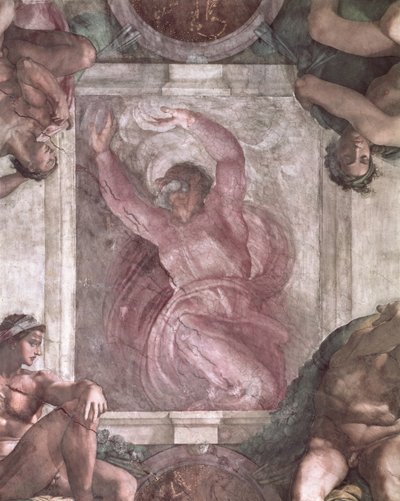 Dios separando la luz de la oscuridad, del techo de la Capilla Sixtina, 1508-12 (pre-restauración) de Michelangelo Buonarroti